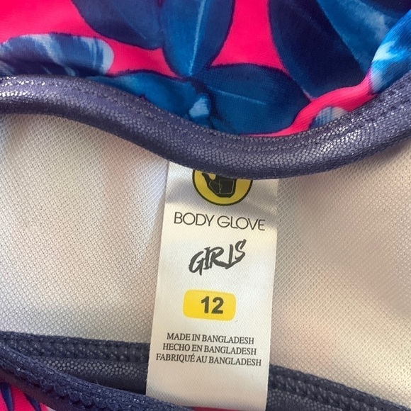 Body Glove Flower One Piece Swimsuit size 12 ruffles pink navy NWT Girls - Picture 2 of 8